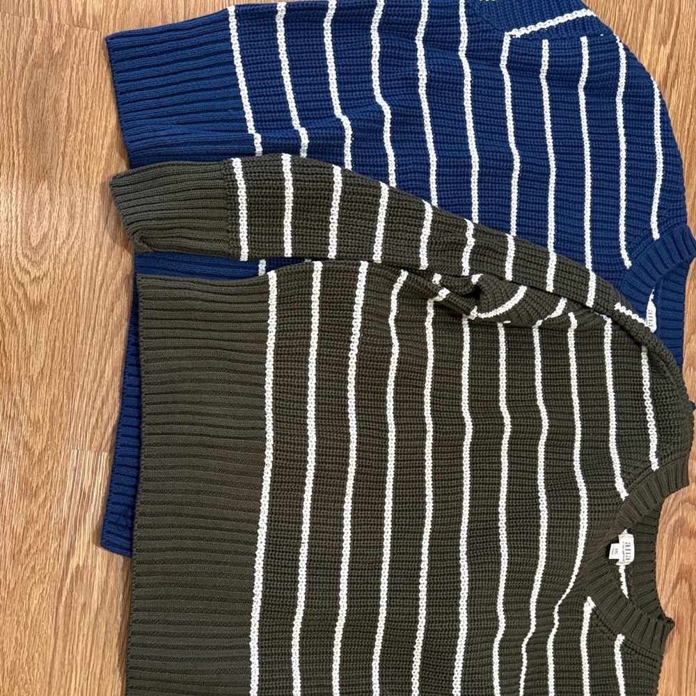 a.n.a set of two sweaters striped  Blue and striped Green Womens Sweater